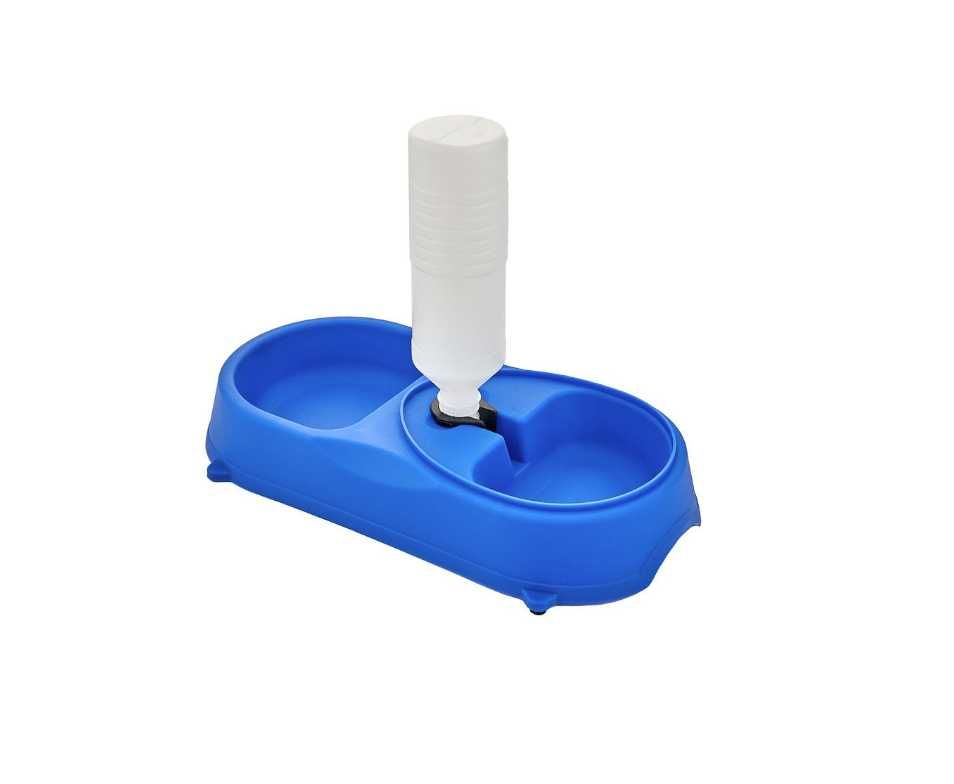Пластиковая миска для собак/котов с поилкой pet feeder голубая