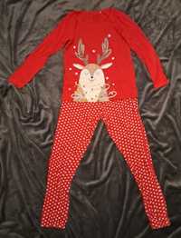 Świąteczna czerwona piżamka w gwiazdki z nadrukiem renifera rozmiar M