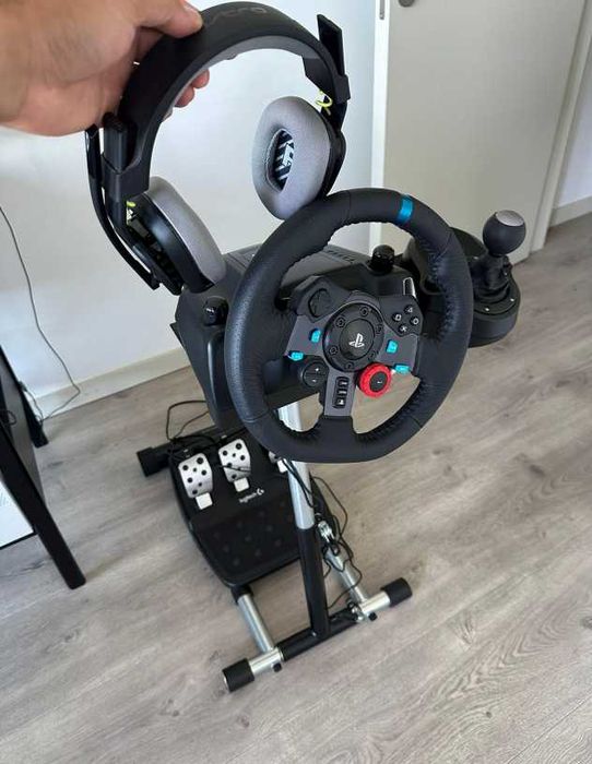 suporte + deluxe volante + logitech driving force + headset  + shifter