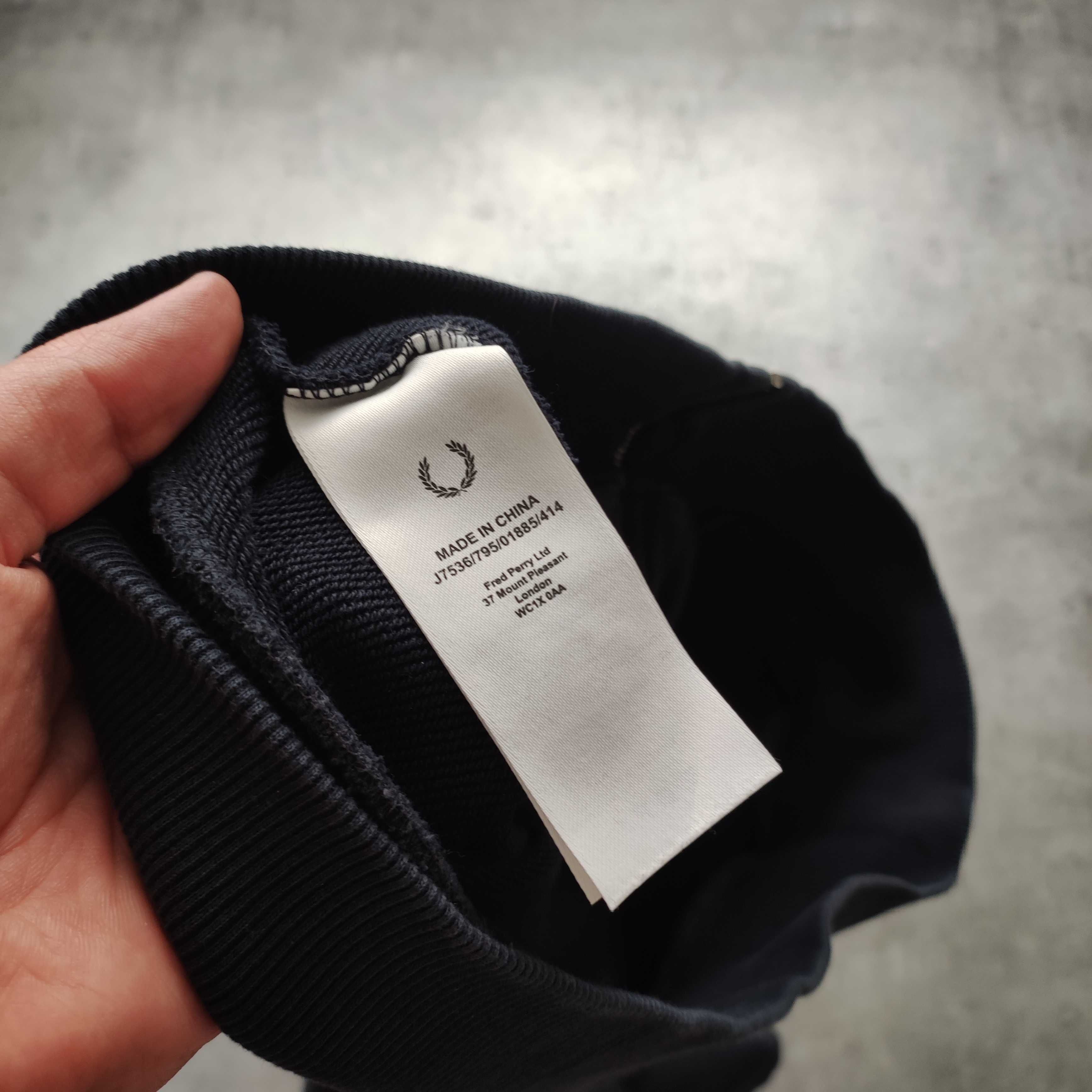 MĘSKA Bluza z Kapturem Rozpinana Granatowa Fred Perry Haft Logo Suwak