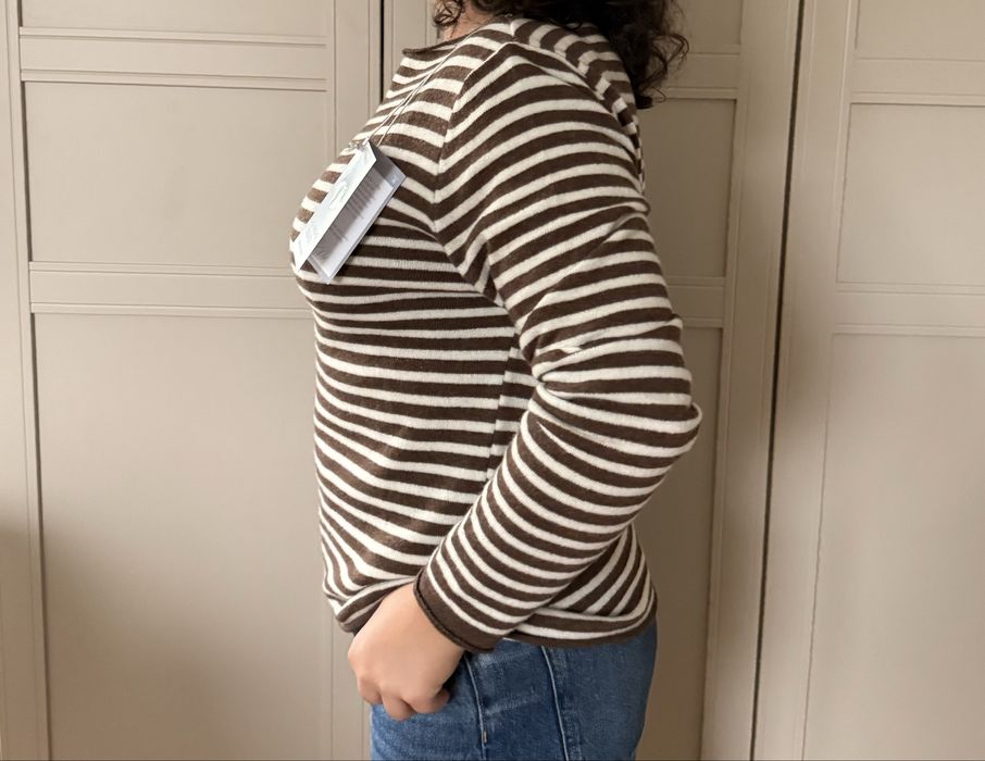 Sweter kaszmirowy w paski kremowo- czekoladowy