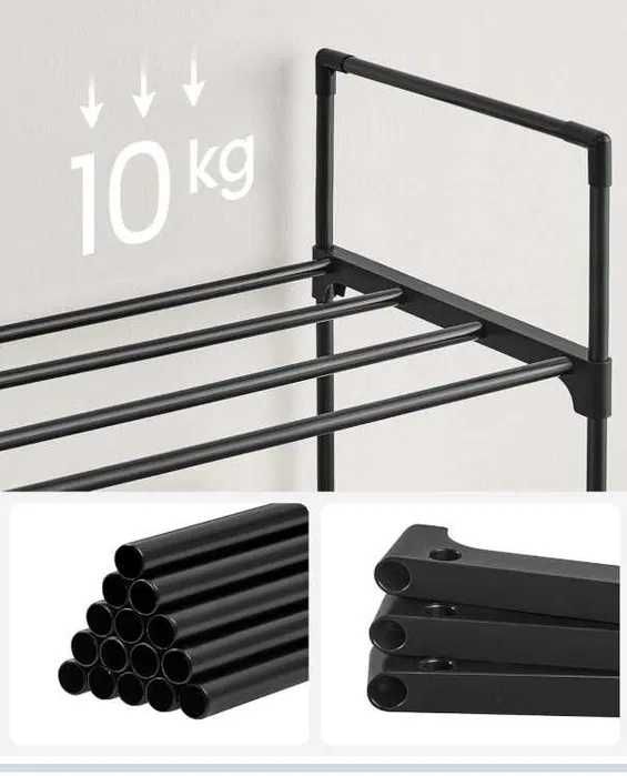 Regał Na Buty 3 Poziomy Metalowy 14 Par - Wym. 30 x 92 x 55 cm Czarny
