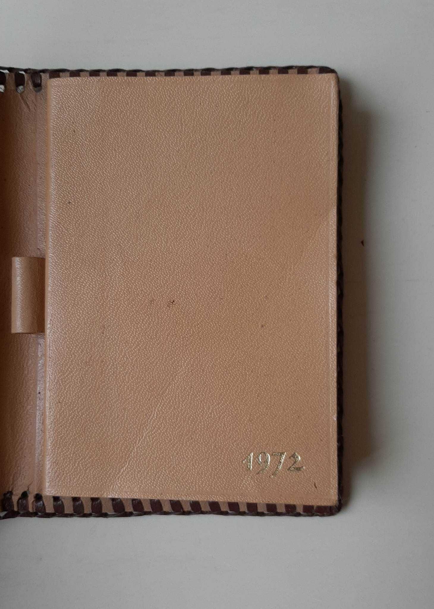 Agenda de bolso vintage em pele de 1972, NOVA