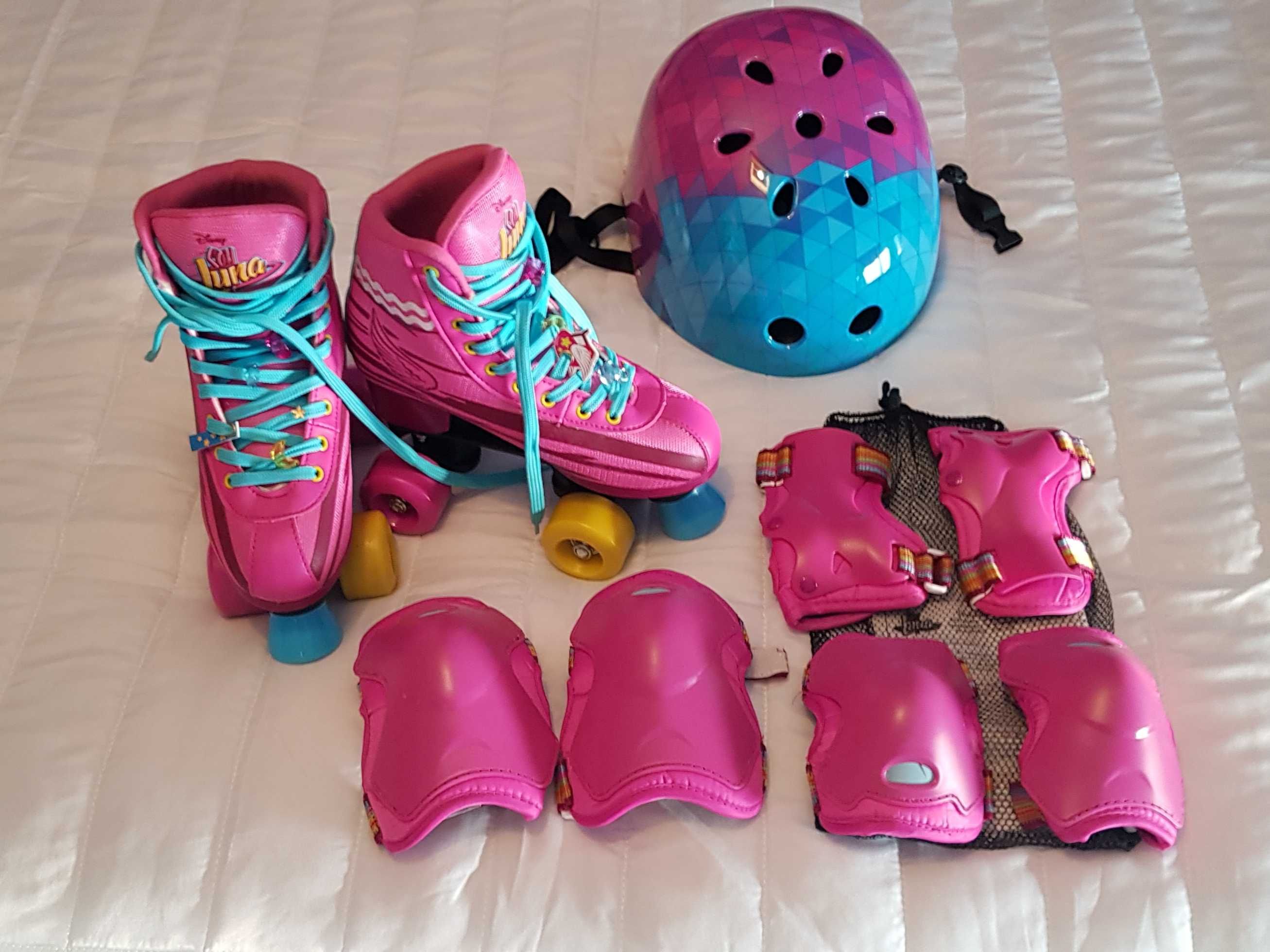 Conjunto completo Patins menina Soy Luna n.34/ 35,capacete e proteçõe