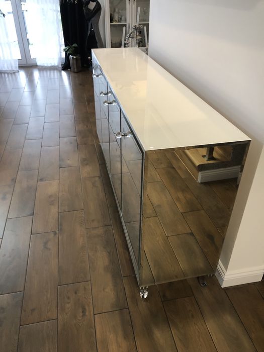 Komoda lustrzana glamour, noga ludwik chrom, galka krysztalowa OKAZJA!