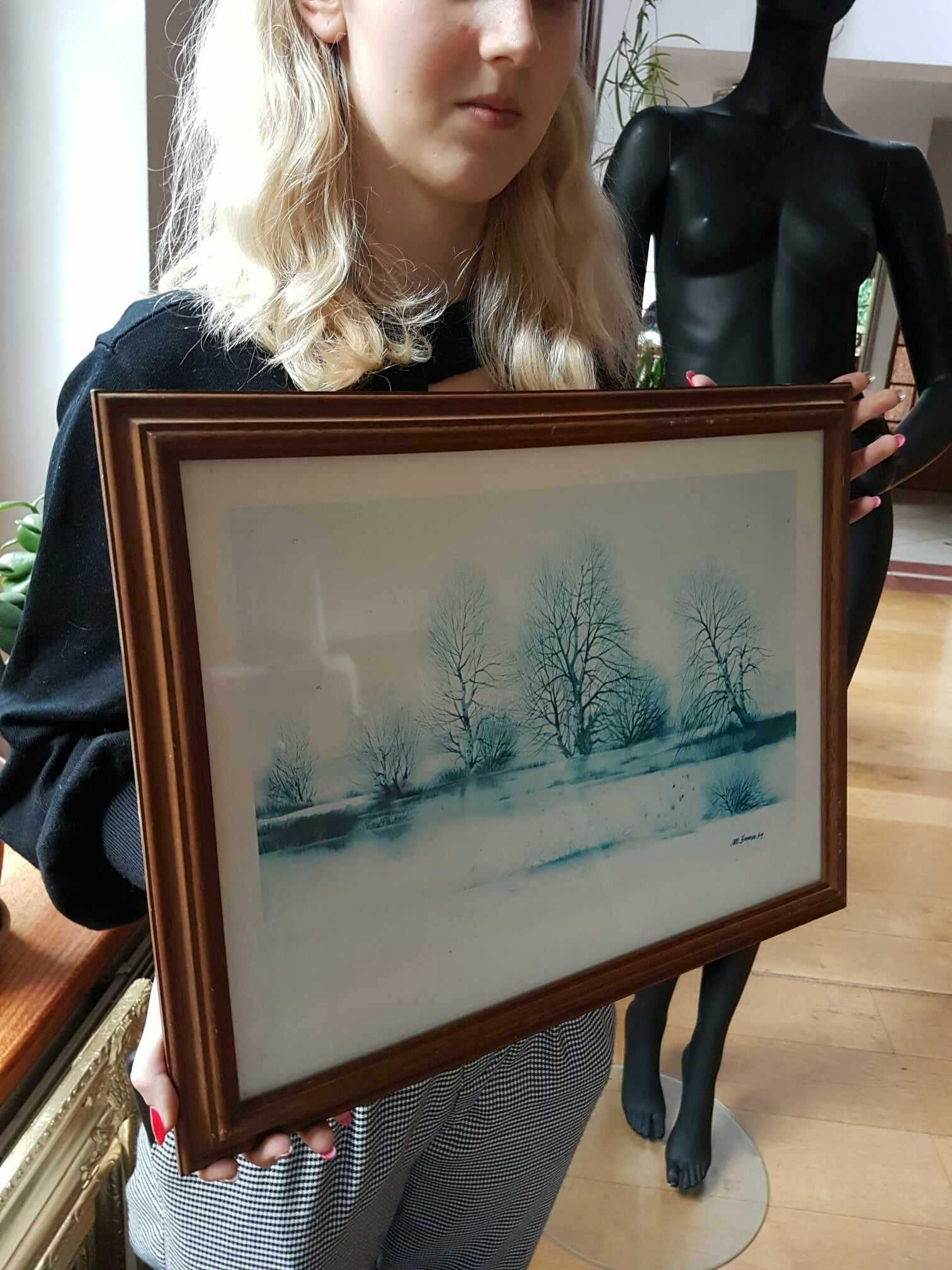 Obraz reprodukcja SPOKOJNY PEJZAŻ "Drzewa nad Rozlewiskiem 5" 45X35cm