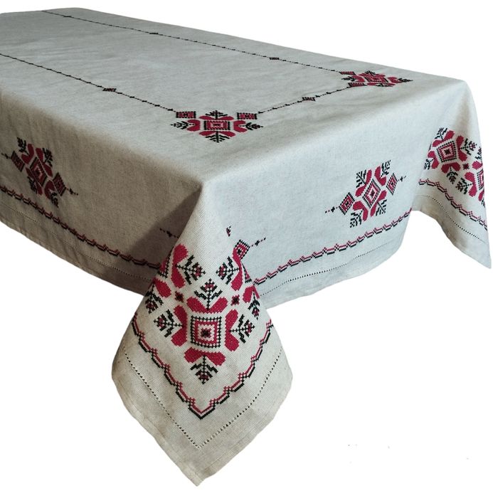 Вишита лляна скатертина "Українська". Ручна робота