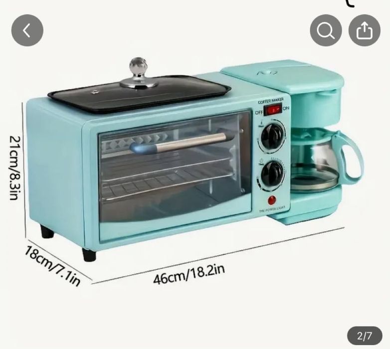 3-in-1 breakfast maker (mini-forno, chapa & máq. café)
