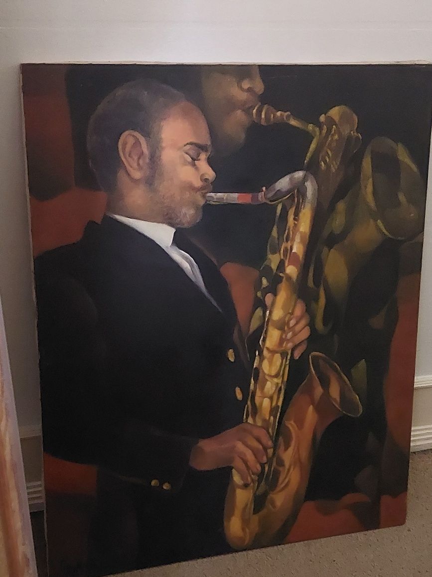 Óleo sobre tela Maria Alcina músico jazz 90 x 72