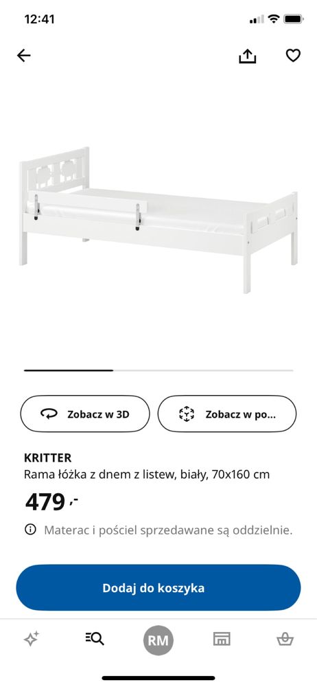 Lóżko Kritter+ materac 70*160 cm (IKEA)- nieużywane