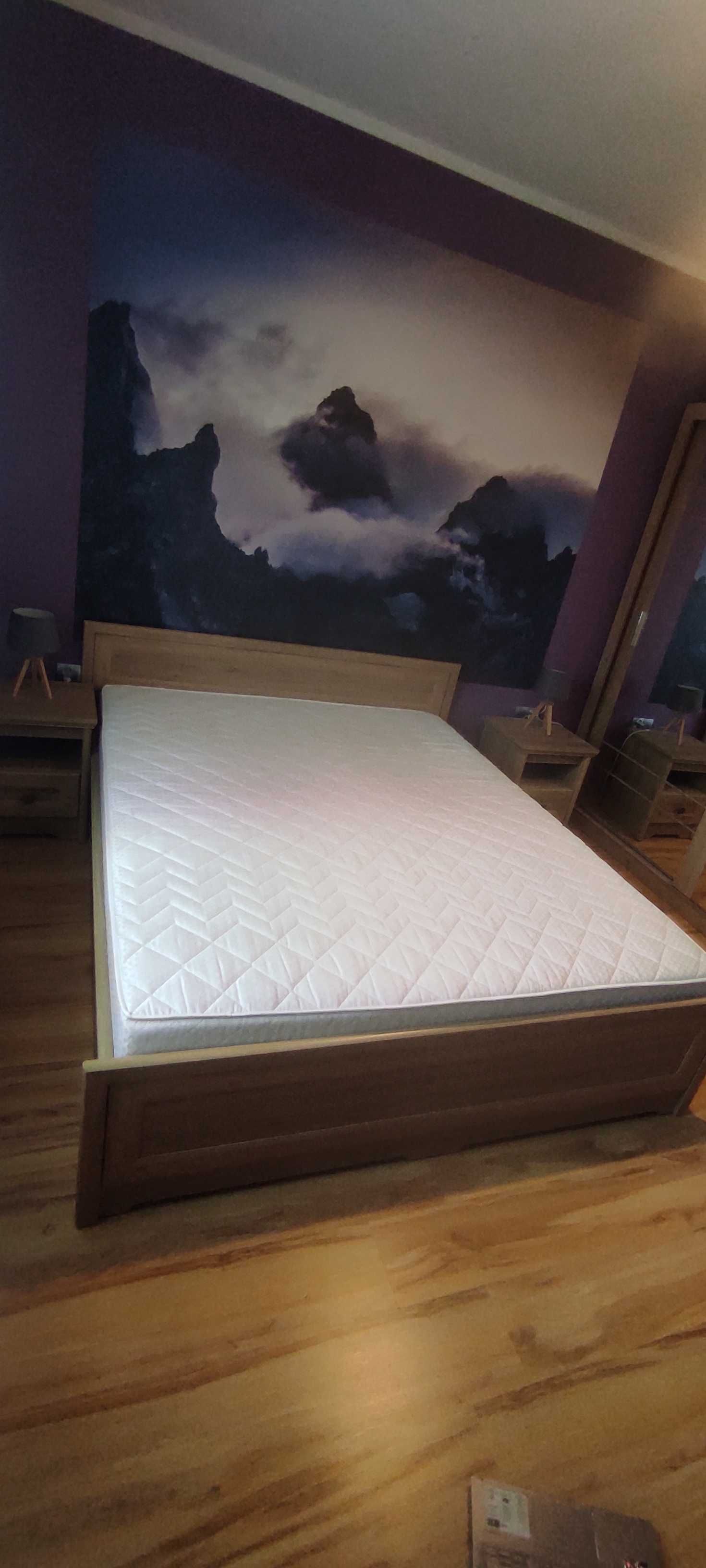 Łóżko do sypialni 160x200 z materacem +2 szafki nocne, mało używane