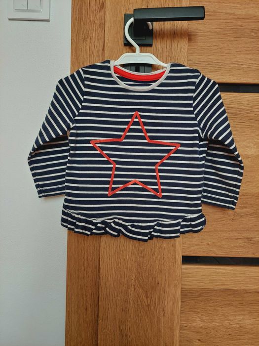 Bluza w paski z nadrukiem i falbanką na dole M&S 12-18m 80-86 cm