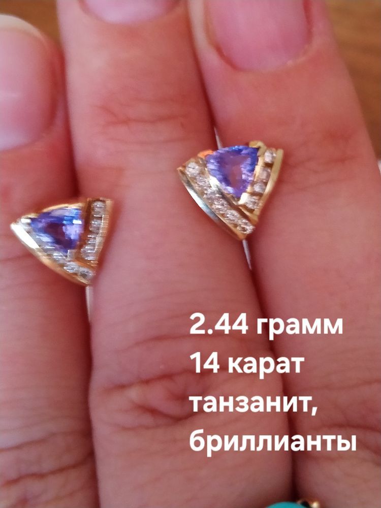 Золотые серьги сапфир,бриллианты 585 проба