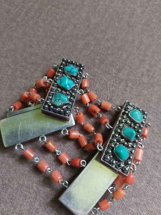 Stara bransoletka srebro koral I turkusy