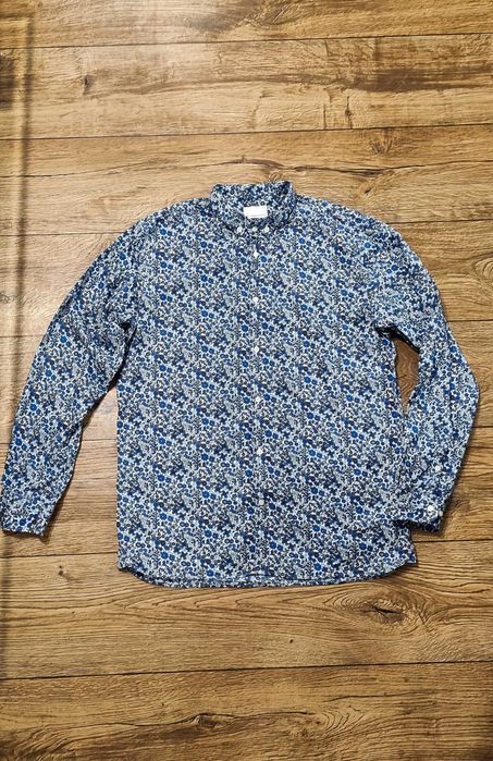 Koszula męska Knowledge Cotton Apparel niebieska kwiaty bawełna