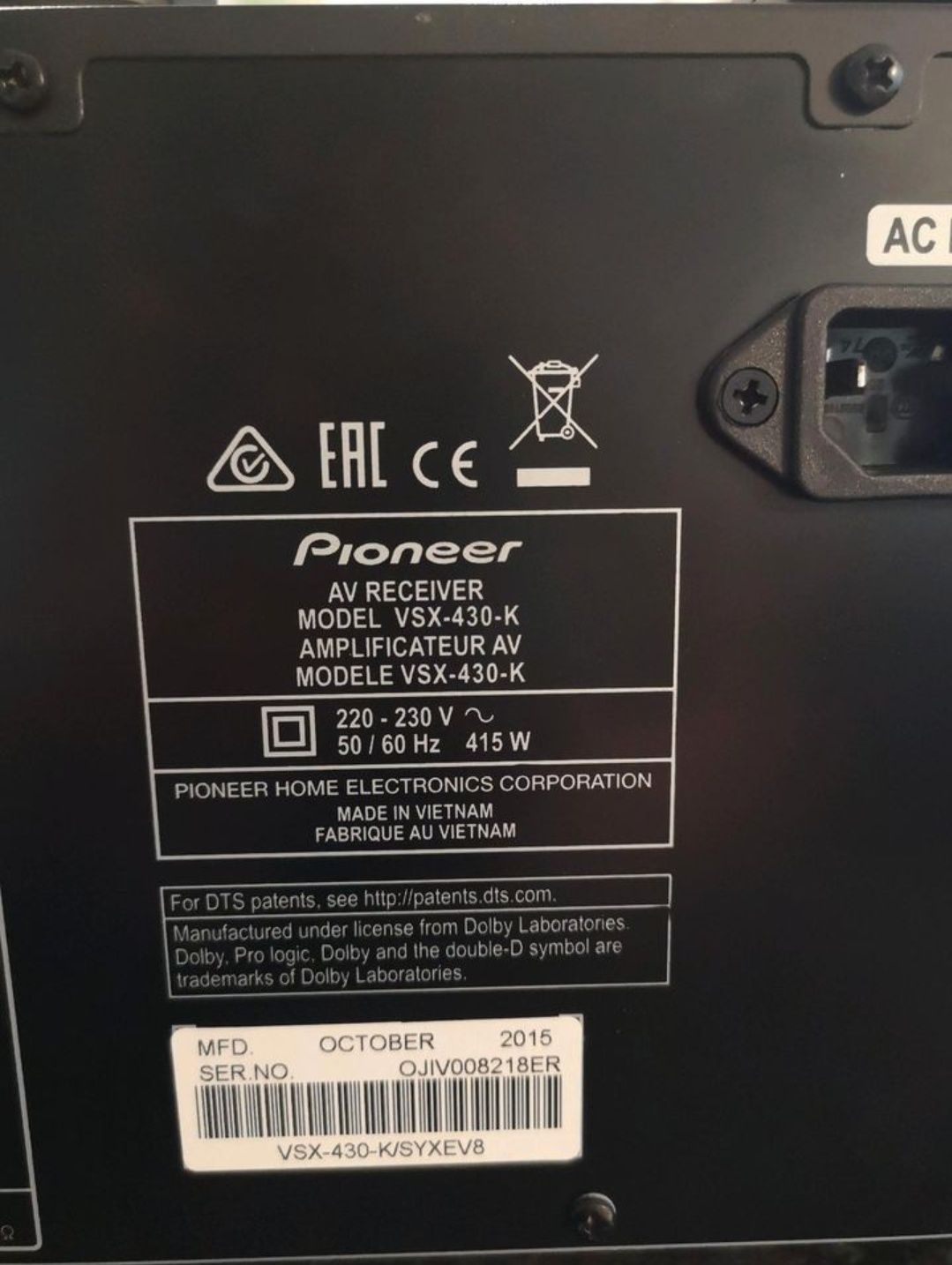 Amplituner Pioneer vsx 430  uszkodzony