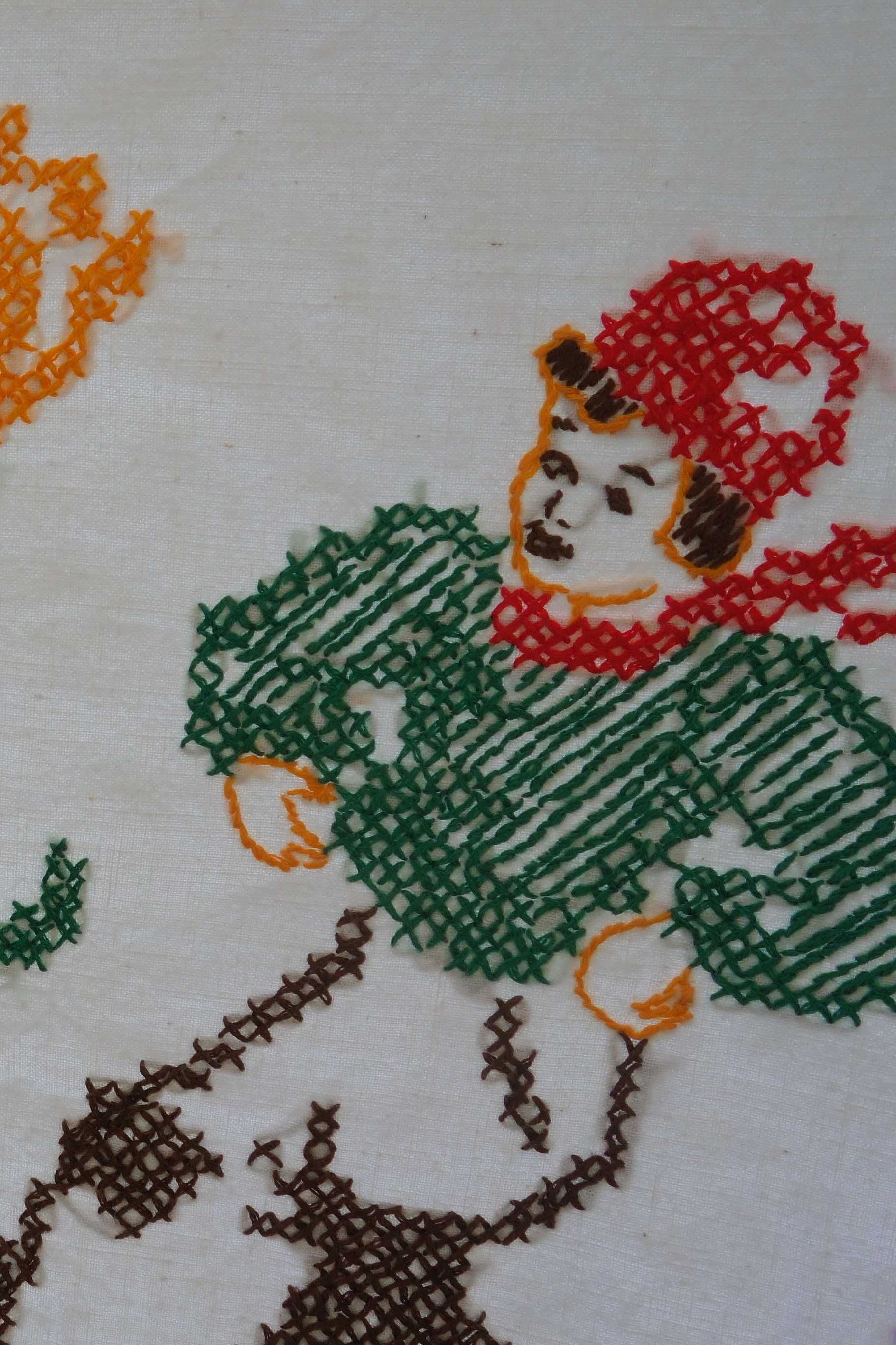 PRL lata 70-te haft krzyżykowy makatka na drążek ręcznie wyszywana