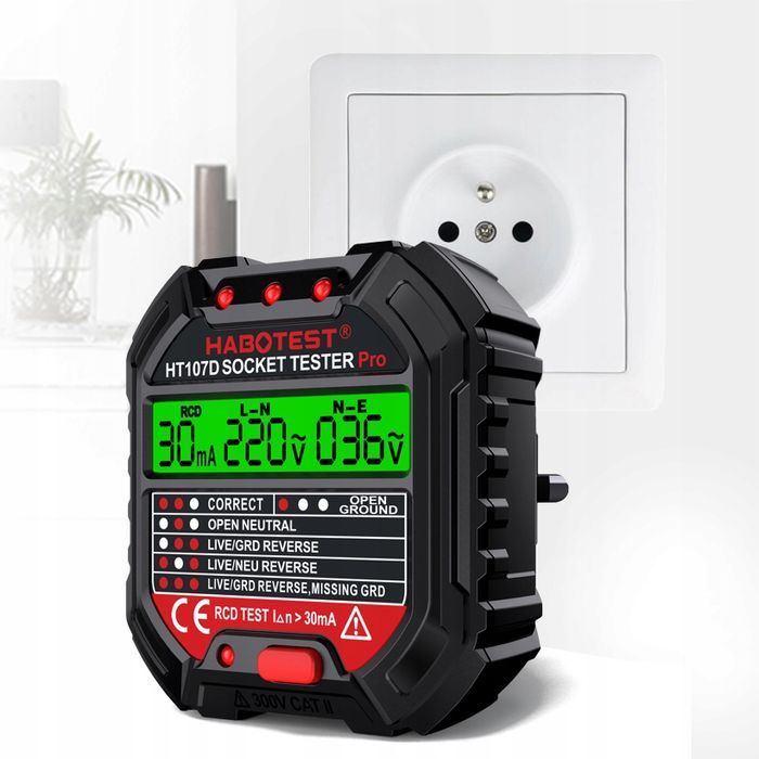 Tester Gniazd Elektrycznych Sieciowych LCD + Próbnik Tester Napięcia