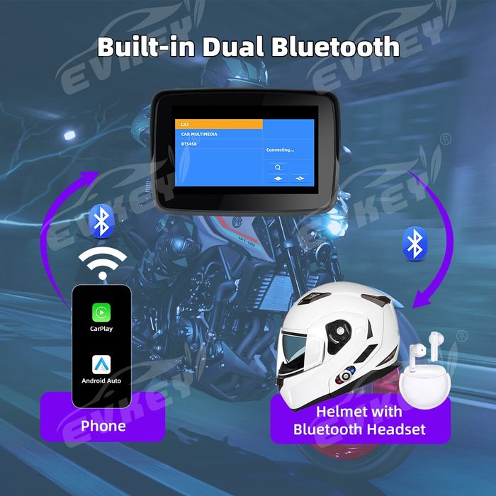 Monitor 5 polegadas CARPLAY Android auto + 2 Câmaras para Moto NOVO