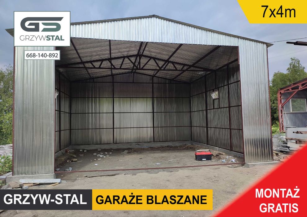 Garaż Blaszany Otwarty/Wiata Otwarta - Garaże Blaszane/Hale -GRZYWSTAL