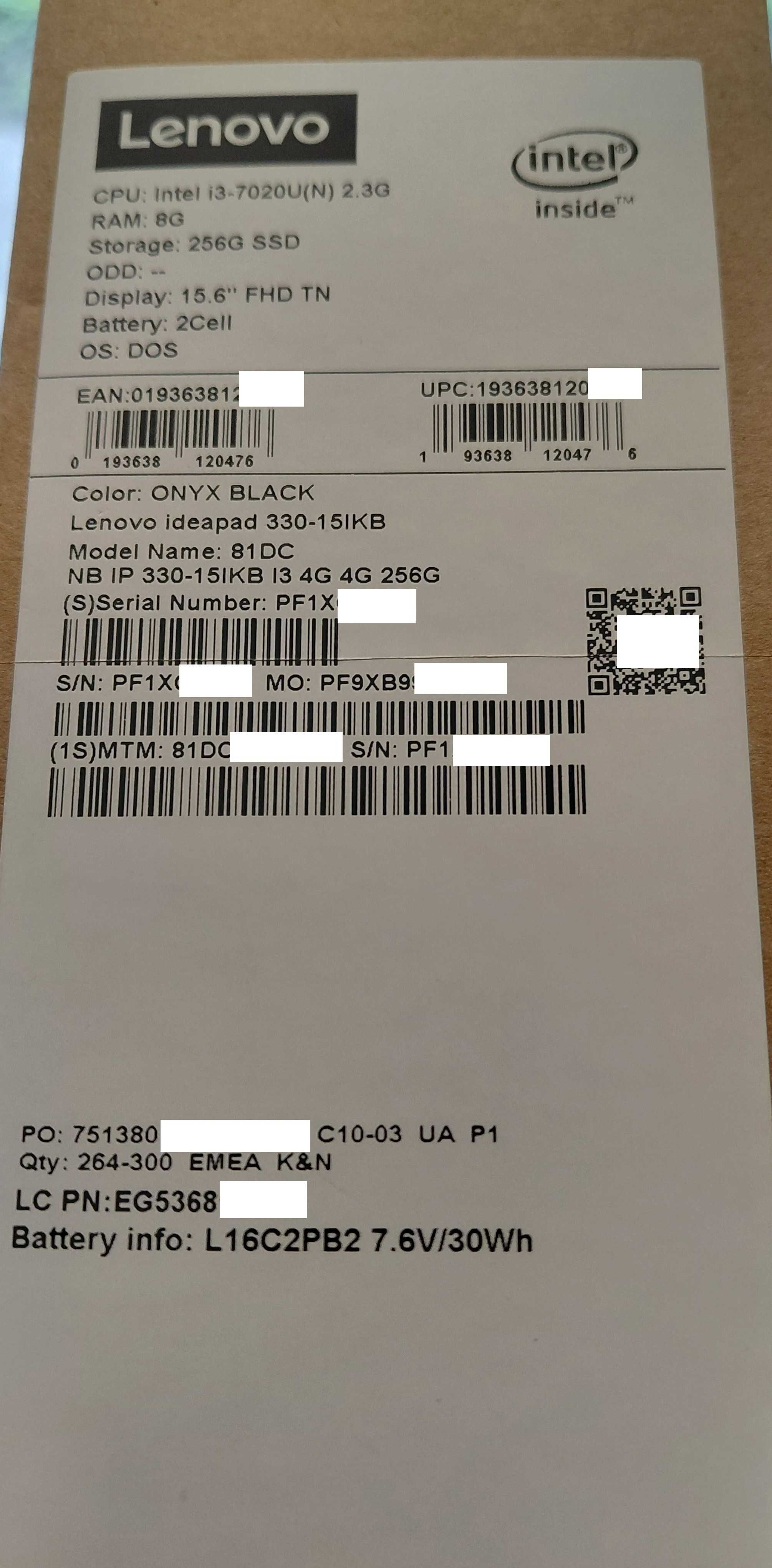 ноутбук Lenovo ideapad 330-15IKB intel i3 7020u