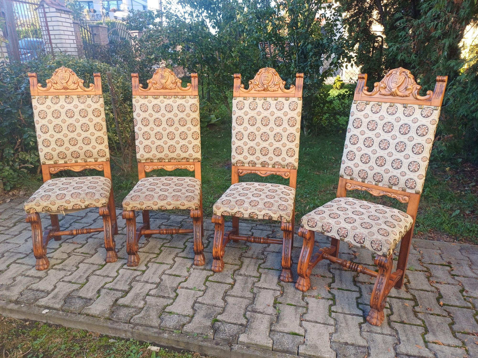 Stół dębowy krzesła fotele komplet renesans rumuński