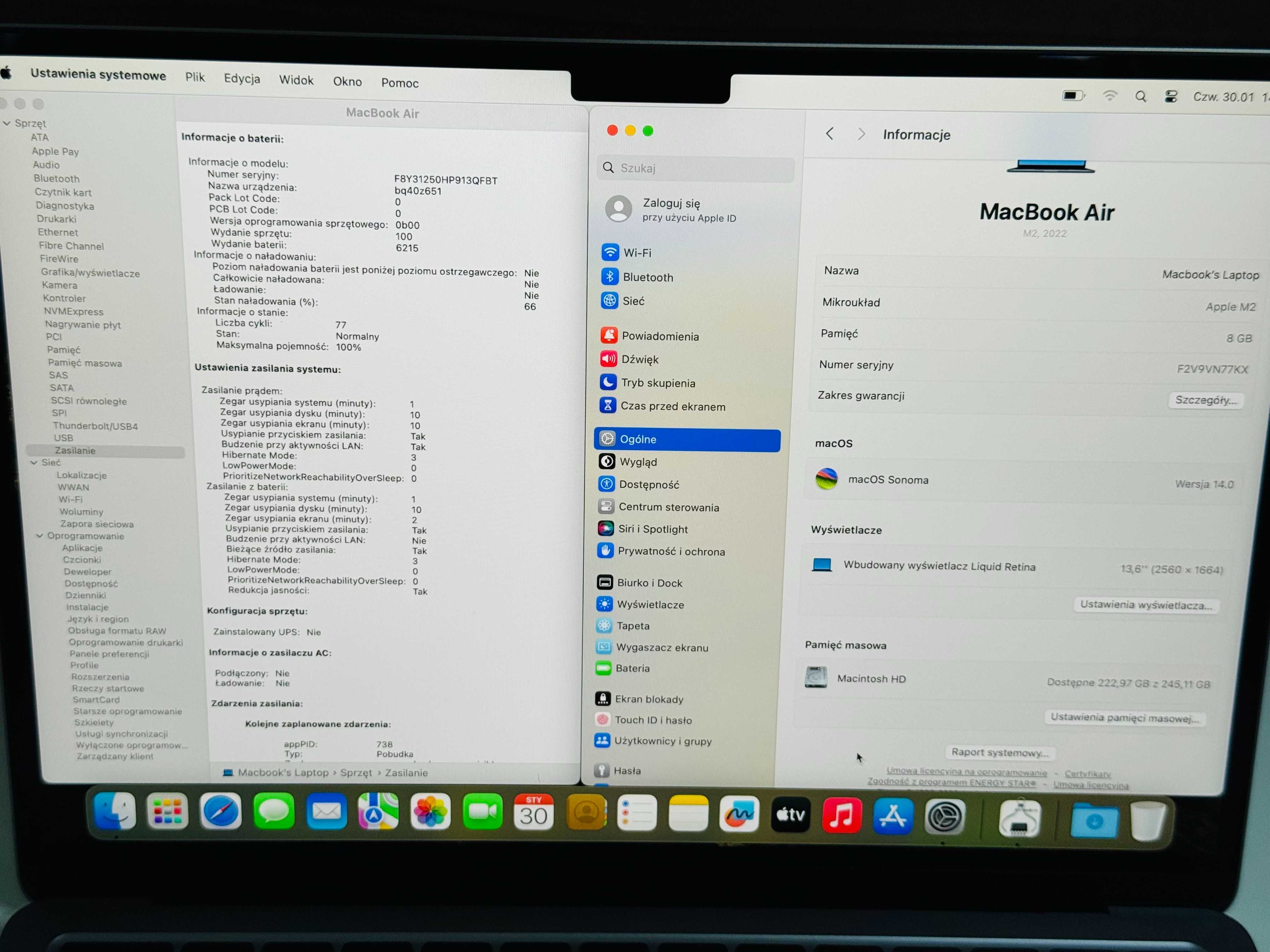 MacBook Air 13 2022 M1 100% Kondycji 8GB RAM 256GB SSD