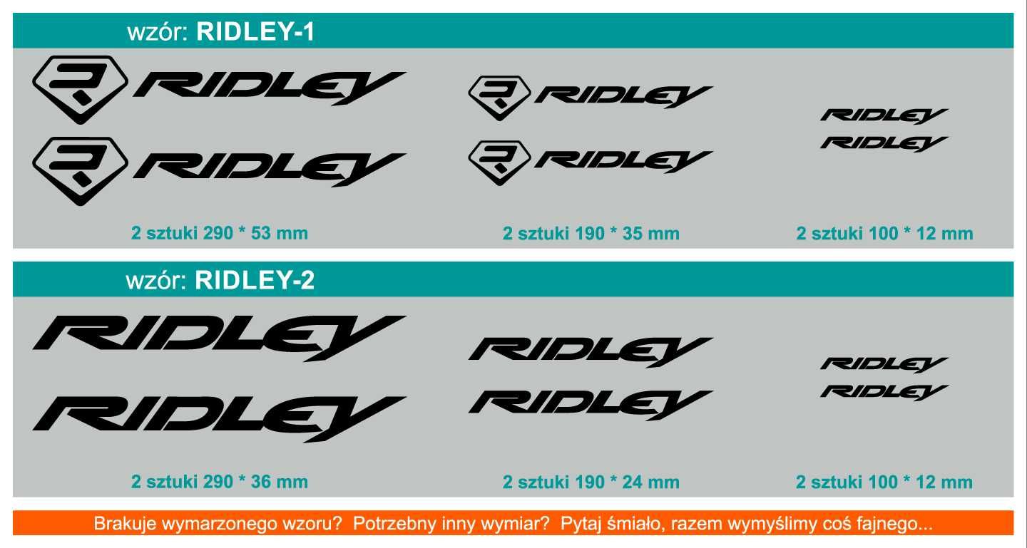 RIDLEY naklejki zastępcze na rower komplet 6 sztuk