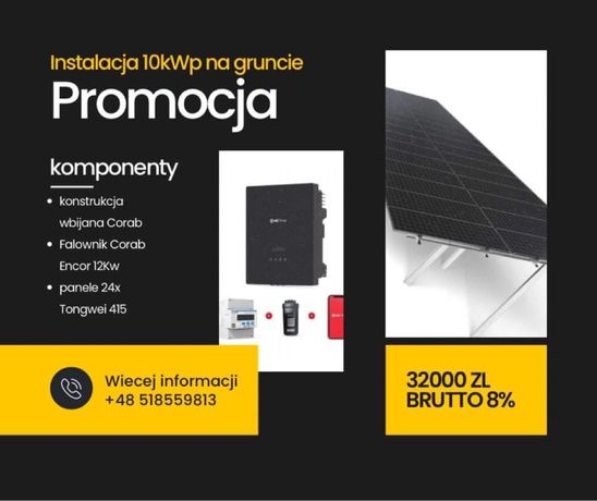 Instalacja Fotowoltaiczna na gruncie 10kWh Promocja!