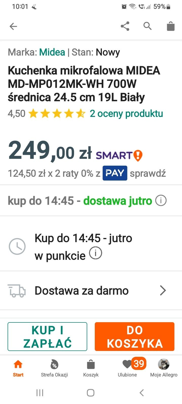 Kuchenka mikrofalowa kuchnia mikrofalówka  700 W  19 l. Nowa !