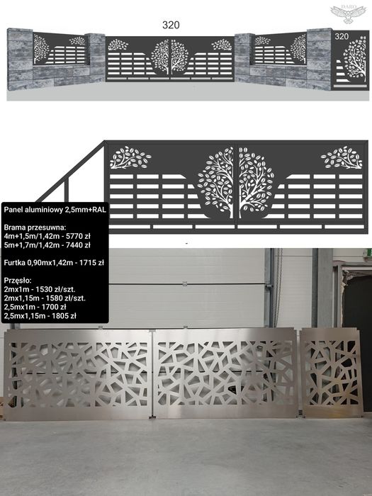 Brama przesuwna panelowa 5mx1,42m, prześwit 4cm, ocynk ogniowy+RAL, in