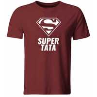 Koszulka SUPER TATA, Prezent na Dzień Ojca, burgundowa, roz. L