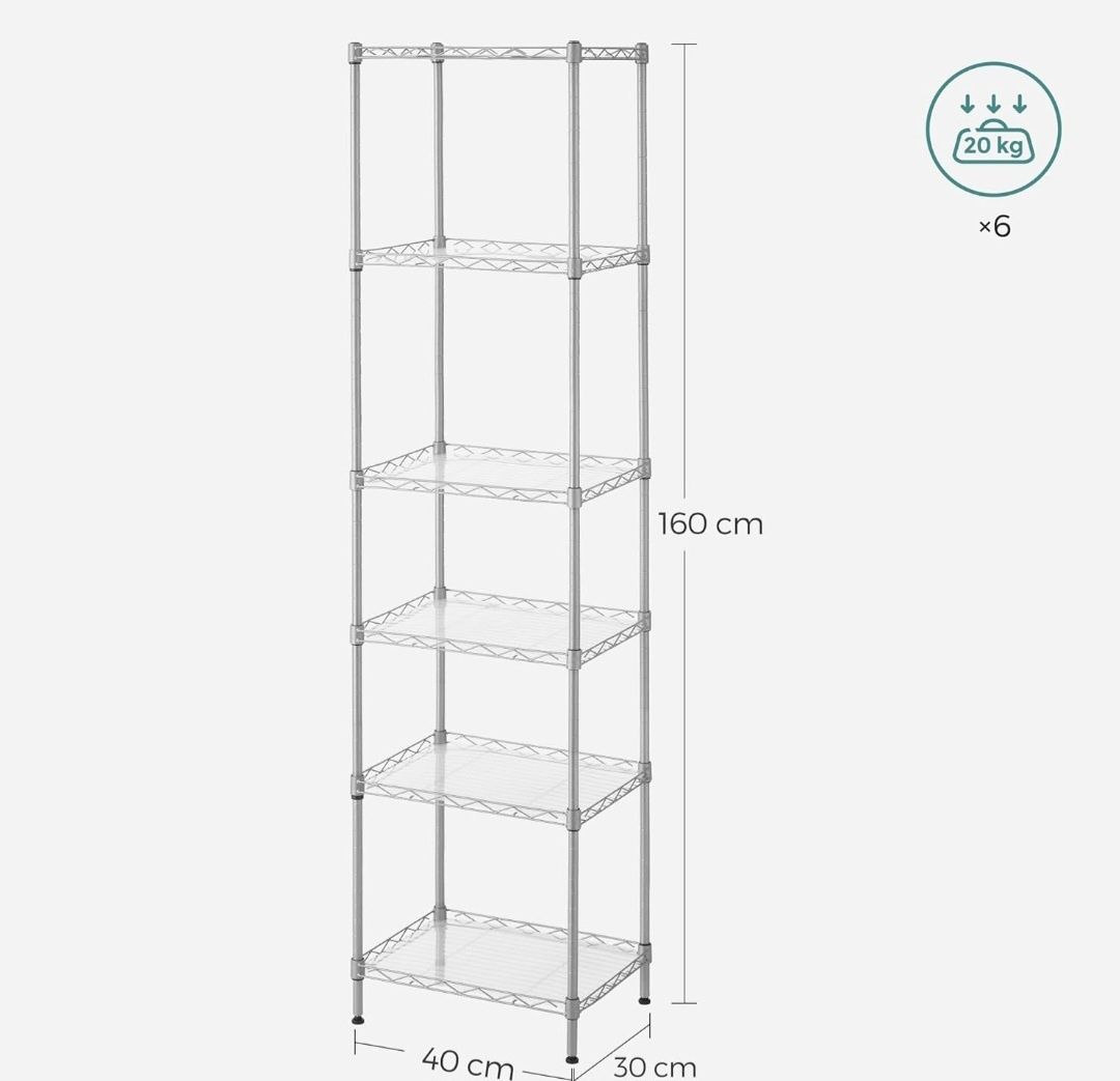 Półka kuchenna z 6 poziomami, metalowa półka, półka stojąca,