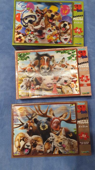 Puzzle 3D "Selfies" – zestaw 3 pudełek (63 elementy każde)