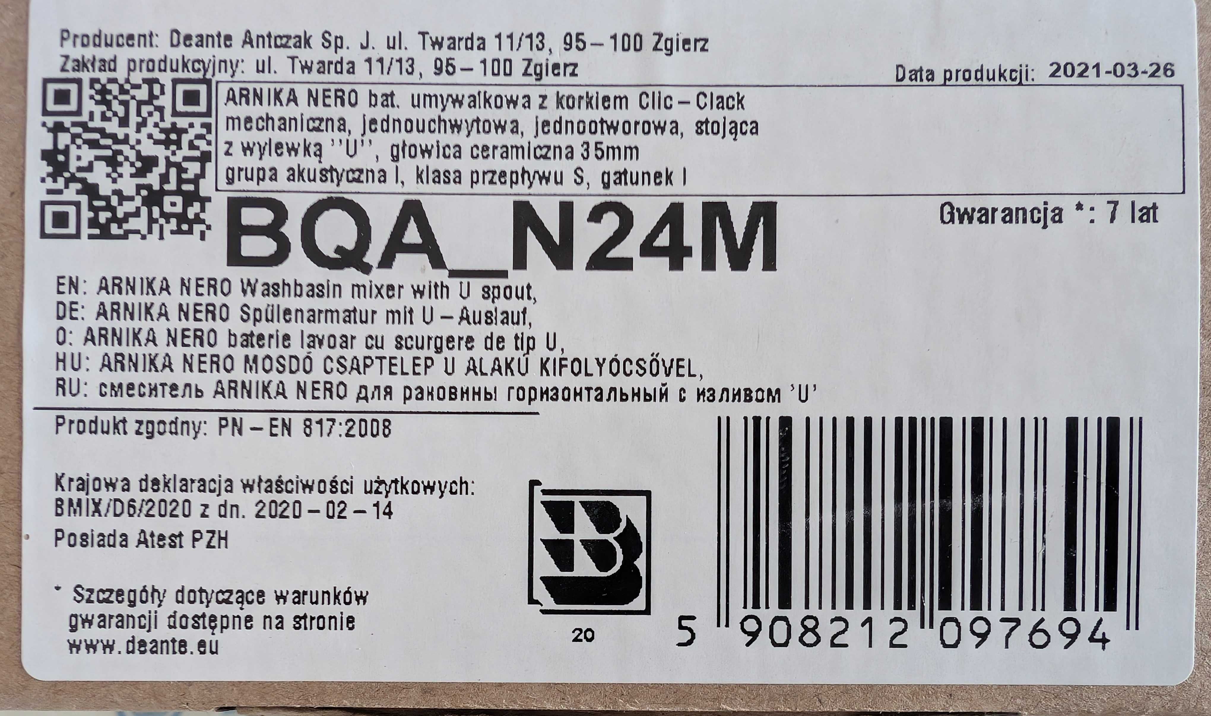 Bateria umywalkowa stojąca Deante ARNIKA [BQA_N24M] - nero NOWA