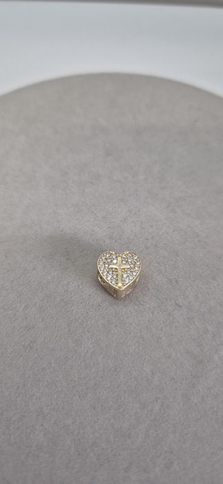 Złoty charms do bransoletki typu Pandora, serce , krzyżykiem, 585