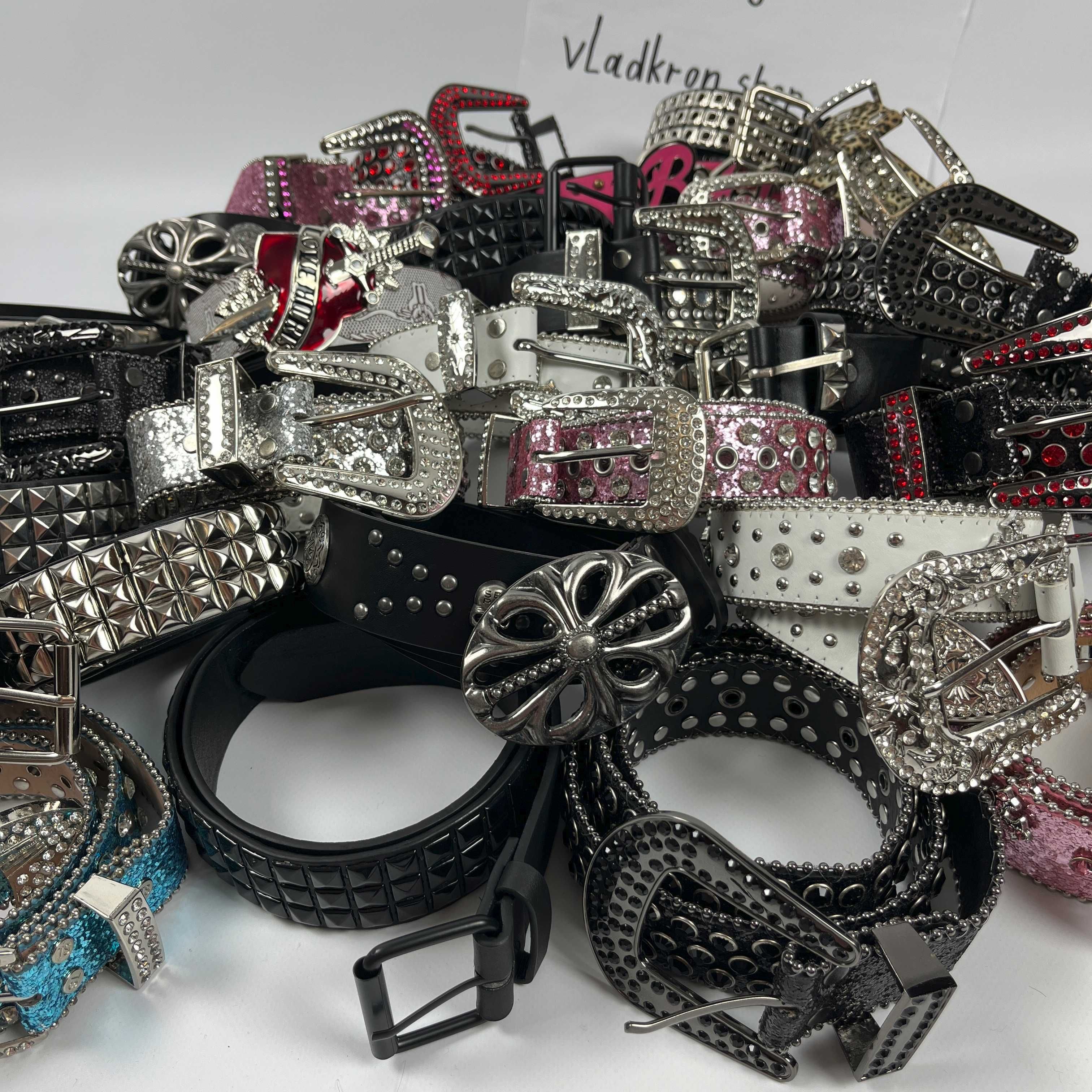 Ремень Б.Б. Симон |  B.B. Simon Belt Стразы Треугольники Chrome Hearts