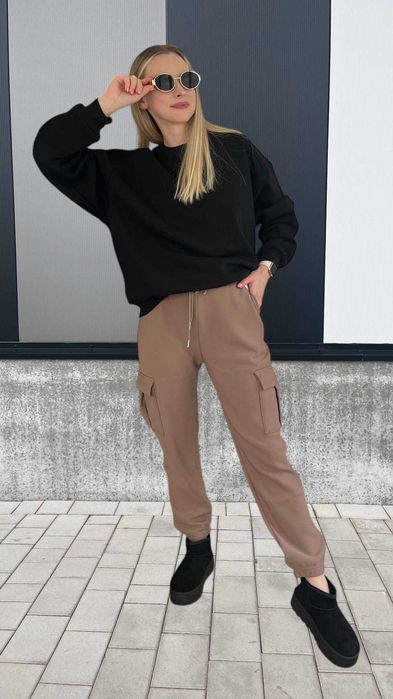 Ocieplane damskie spodnie bojówki z dużymi kieszeniami -fango r.S/M