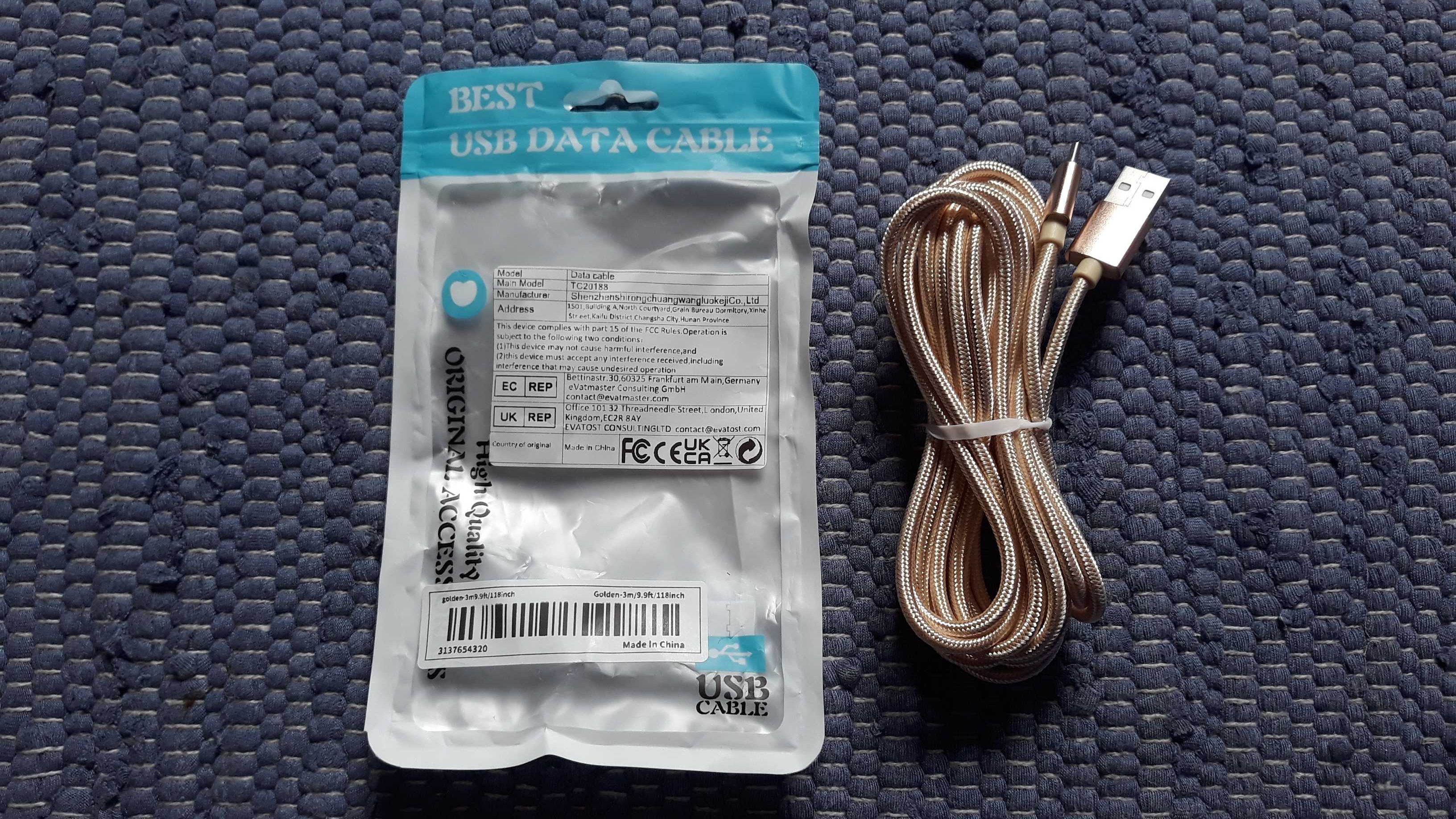 Cabo USB 3m telemóvel - Novo - portes incluidos