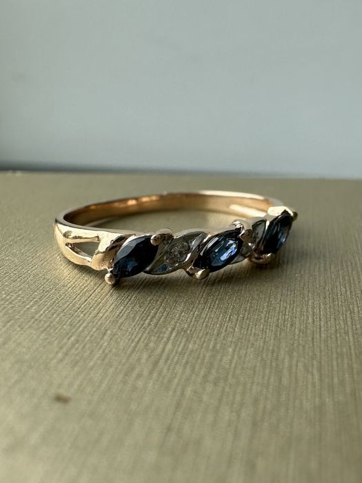 Кольцо сапфиры бриллианты, кольцо золотое 585, золото 585, колечко