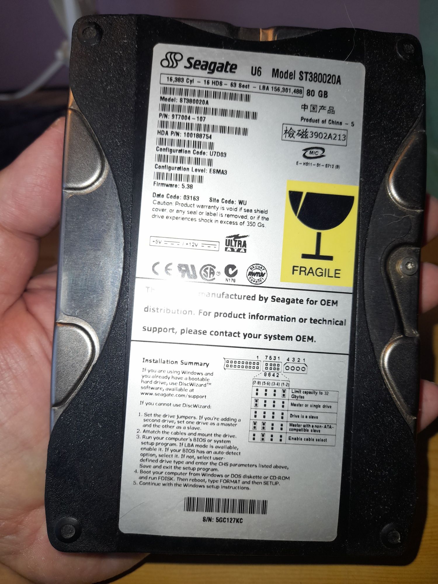 Dysk HDD
SEAGATE U6 80GB 5.4K 2MB ATA 3.5'' ST380020A
SEAGATE U6 80GB