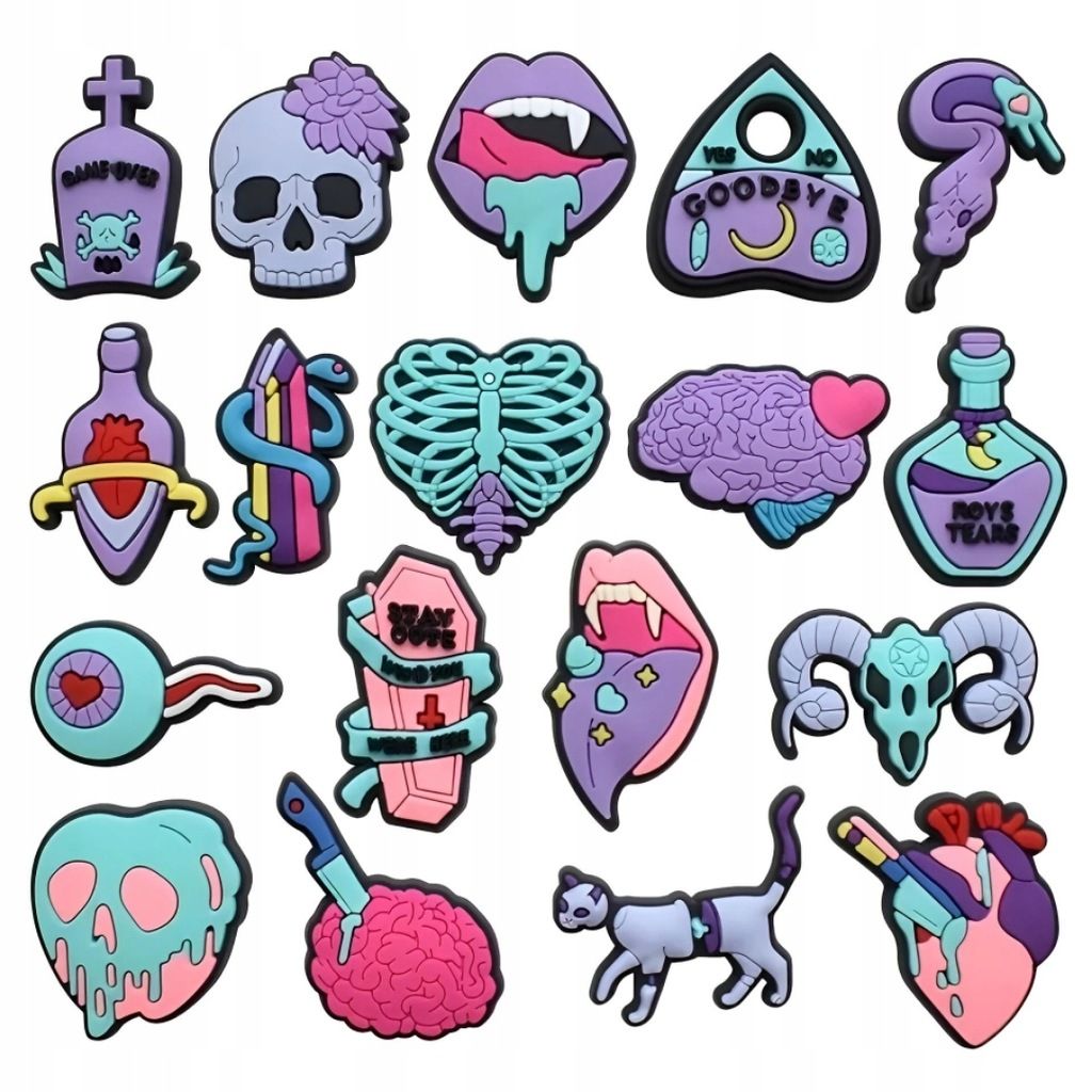 18 szt. charms do crocs czaszka śmierć horror creepy przypinki