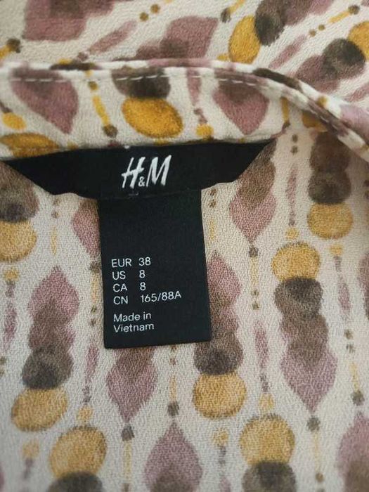 Sukienka We Wzory Rękaw 3/4 Styl Vintage H&M Rozmiar 38