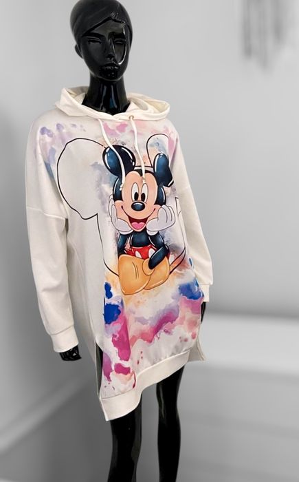 NOWA długa bluza-tunika oversize z kapturem,kultowy wzór Mickey Mouse