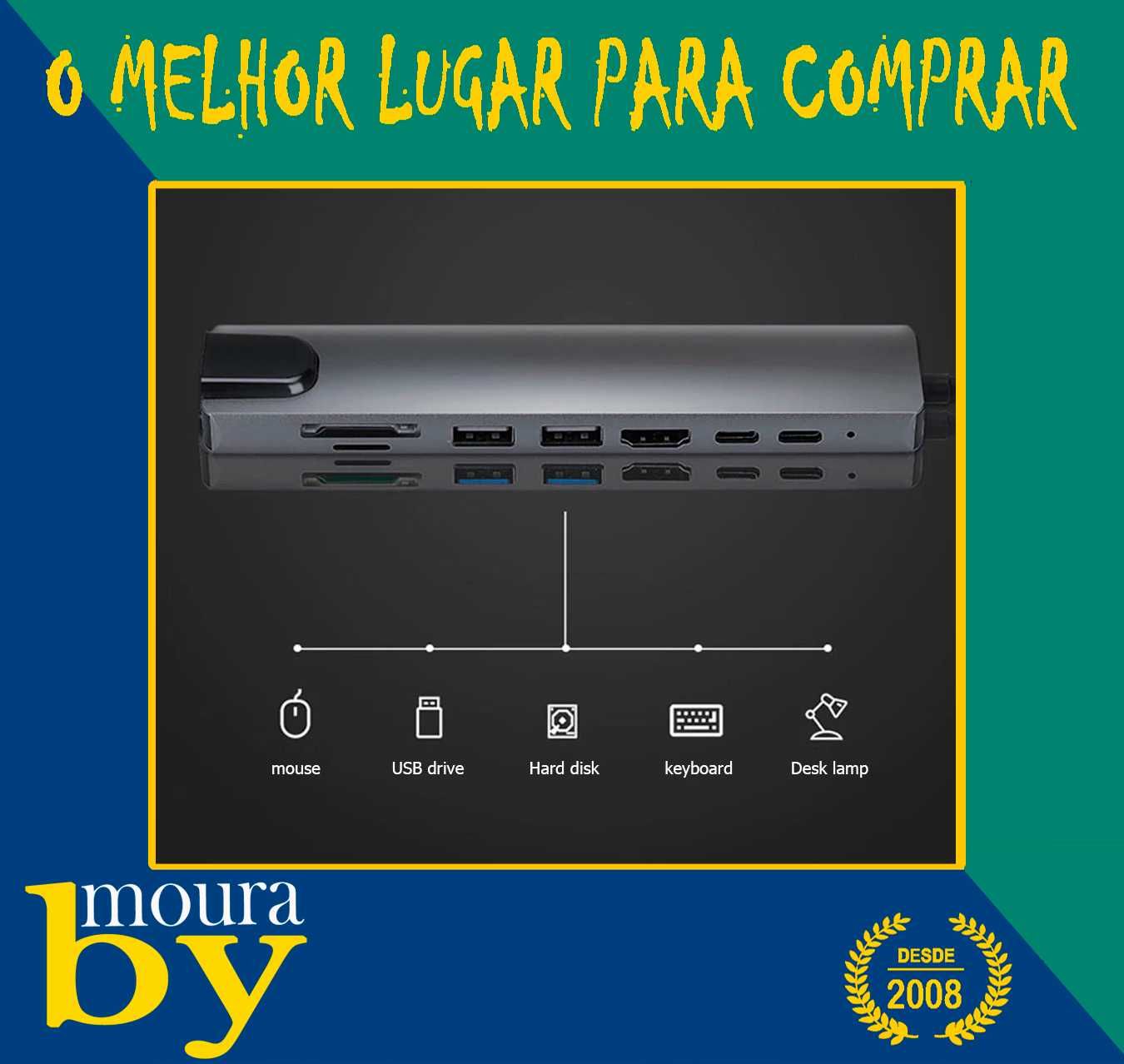 Hub 8 Em 1 Hub Usb C Tipo C Para Rj45 Lan Hdmi-Adaptador