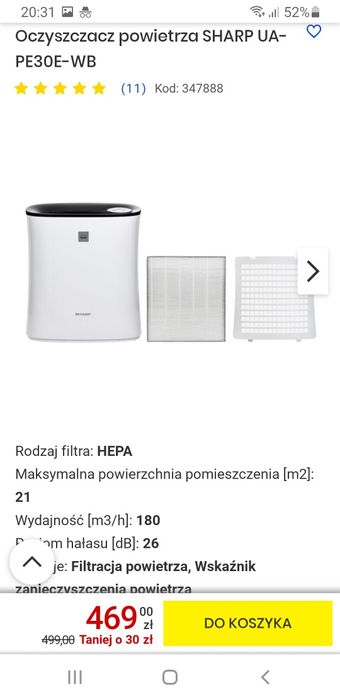 Oczyszczacz powietrza SHARP UA-PE30E-WB
