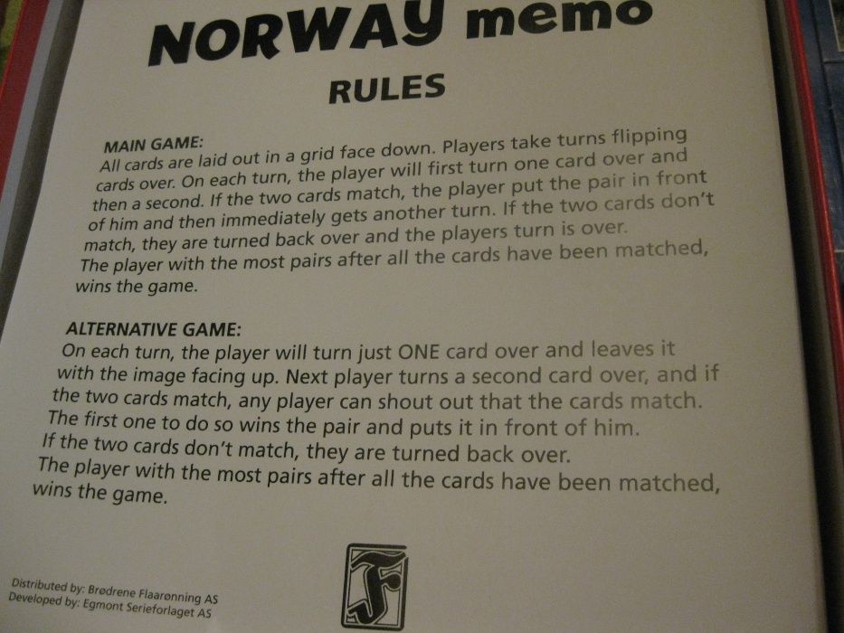 Gra memo , Norwegia ,nowa, Norway memo gra pamięciowa