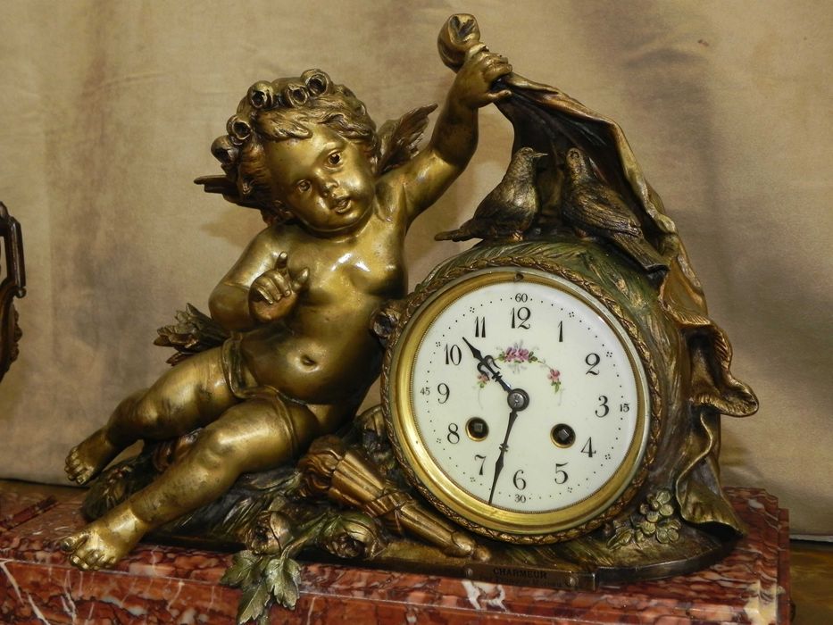 Zegar kominkowy figuralny, sygnowany antyk, L.&F. Moreau