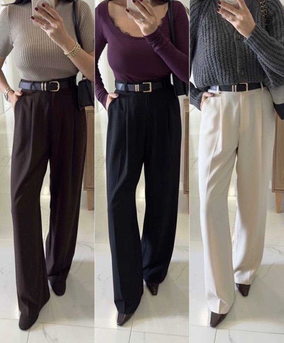 Жіночі класичні брюки на резинці прямі ділові штани палаццо