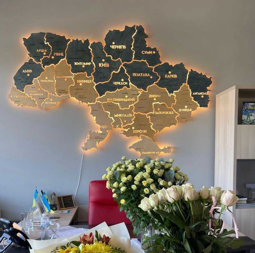 Карта України на стіну з дерева Карта Украины на стену из дерева